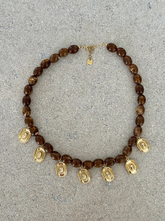 Bruine steen ketting 