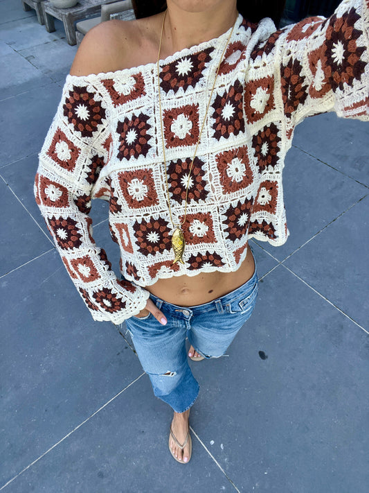 Gehaakt top off shoulder
