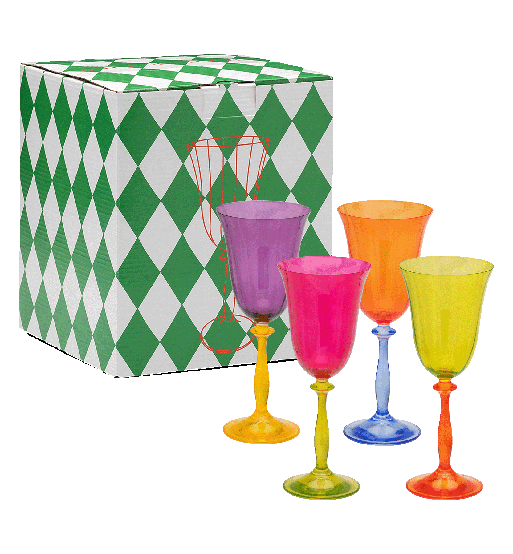 Anna + Nina - Multicoloured Optic Wine Glass Set of 4 - Seyss