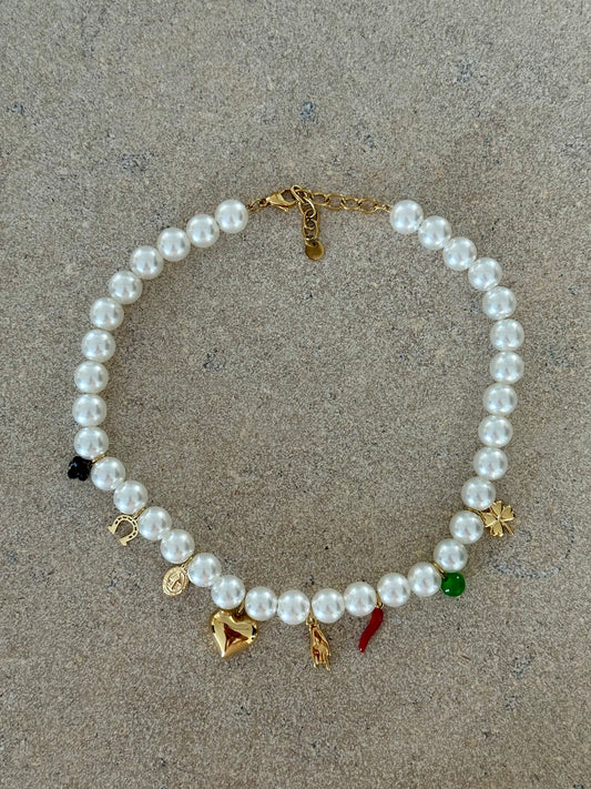 Parel ketting met bedels 